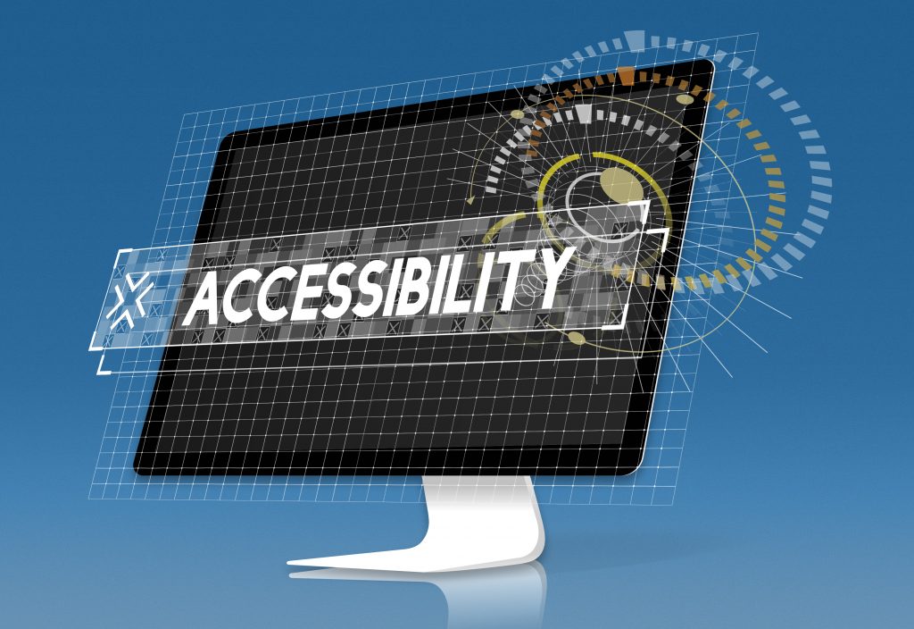Computer screen with accessbility word graphic popup